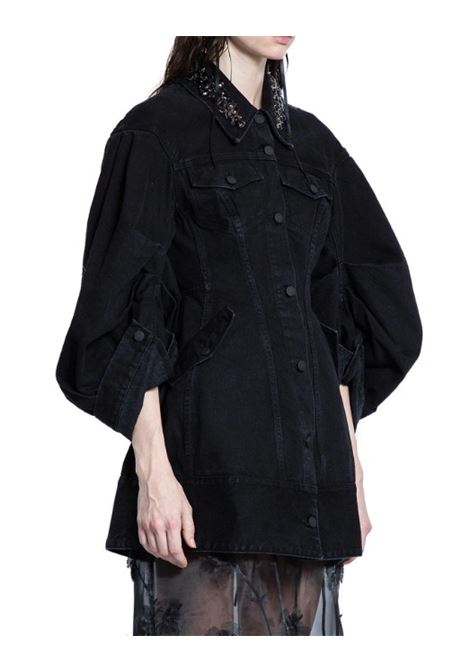 Black embellished sculpted short denim coat Simone Rocha - women SIMONE ROCHA | 6113B1239BLKJT